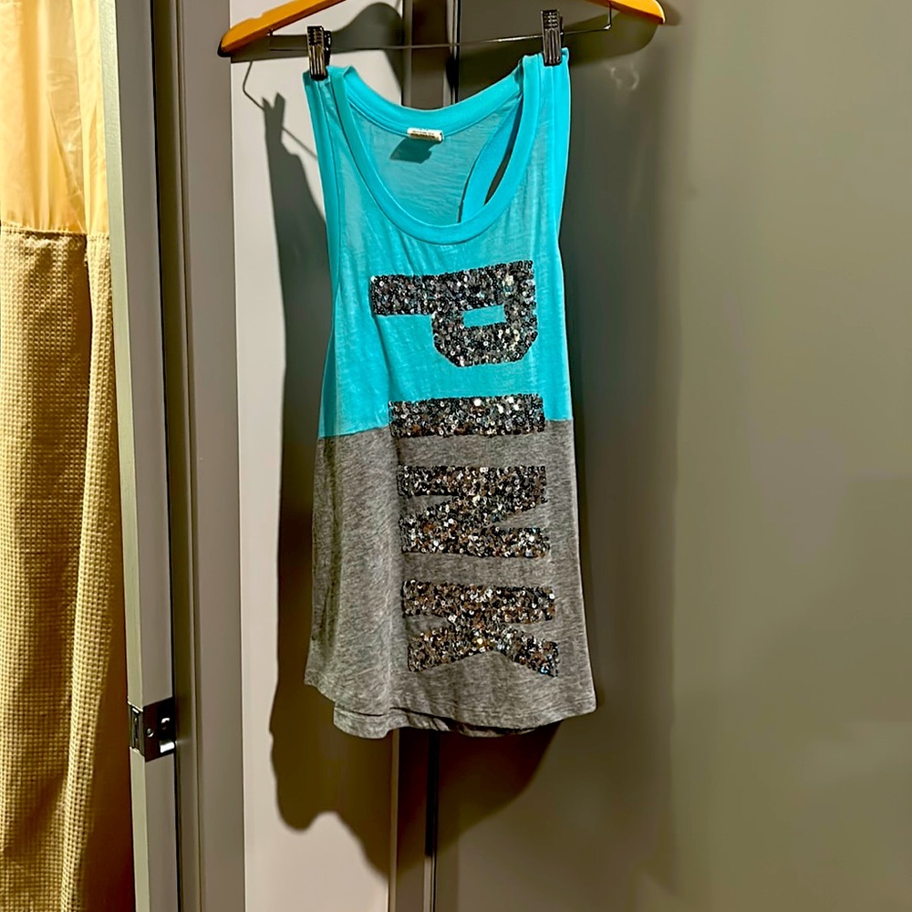 PINK MULTI COLOR TANK TOP WITH SEQUINS SPELLING PINK